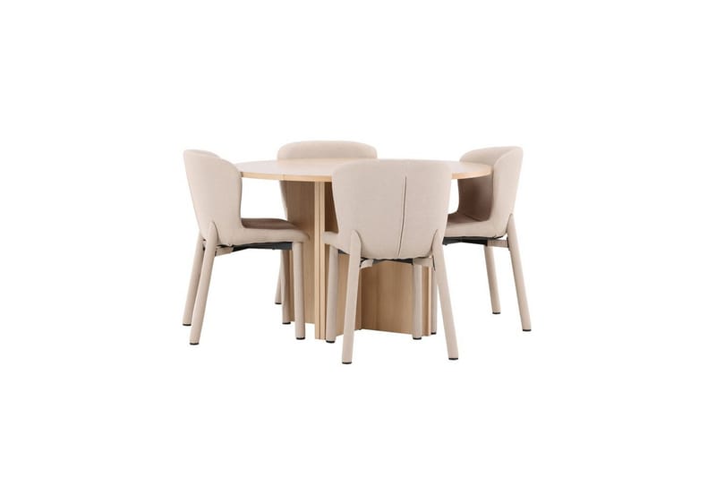 Ruokaryhmä Strada Pyöreä 120/170 cm Valkoinen Astoria-tuoleilla 4 kpl, Beige - 4 kpl, Beige - Huonekalut - Pöytä & ruokailuryhmä - Ruokailuryhmä
