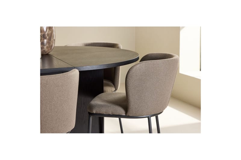 Ruokaryhmä Strada Pyöreä 120/170 cm Musta Edina-tuoleilla 6 kpl, Musta / Ruskea - 6 kpl, Musta / Ruskea - Huonekalut - Pöytä & ruokailuryhmä - Ruokailuryhmä