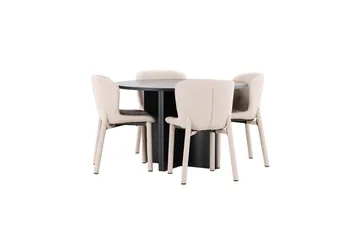 Ruokaryhmä Strada Pyöreä 120/170 cm Musta Astoria-tuoleilla 4 kpl, Beige - 4 kpl, Beige - Huonekalut - Pöytä & ruokailuryhmä - Ruokailuryhmä