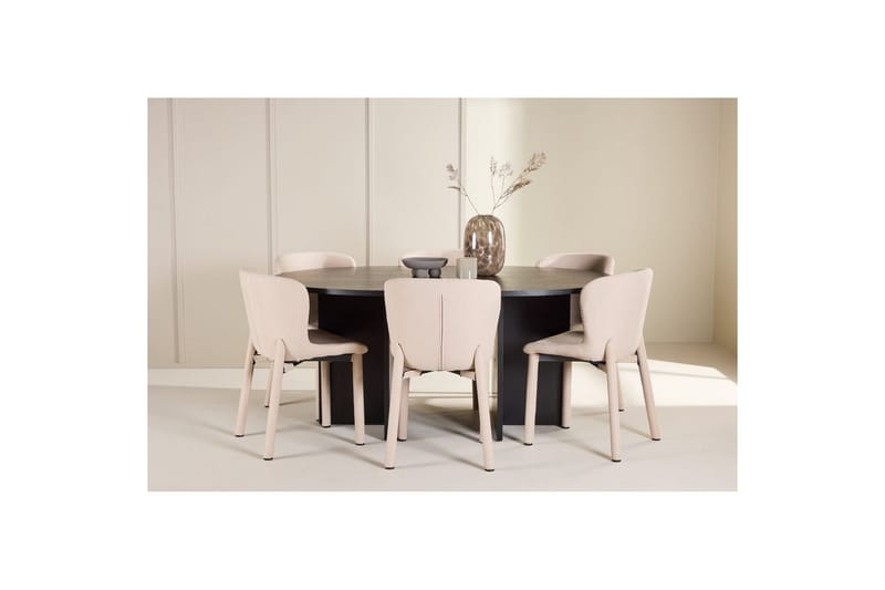 Ruokaryhmä Strada Pyöreä 120/170 cm Musta Astoria-tuoleilla 6 kpl, Beige - 6 kpl, Beige - Huonekalut - Pöytä & ruokailuryhmä - Ruokailuryhmä