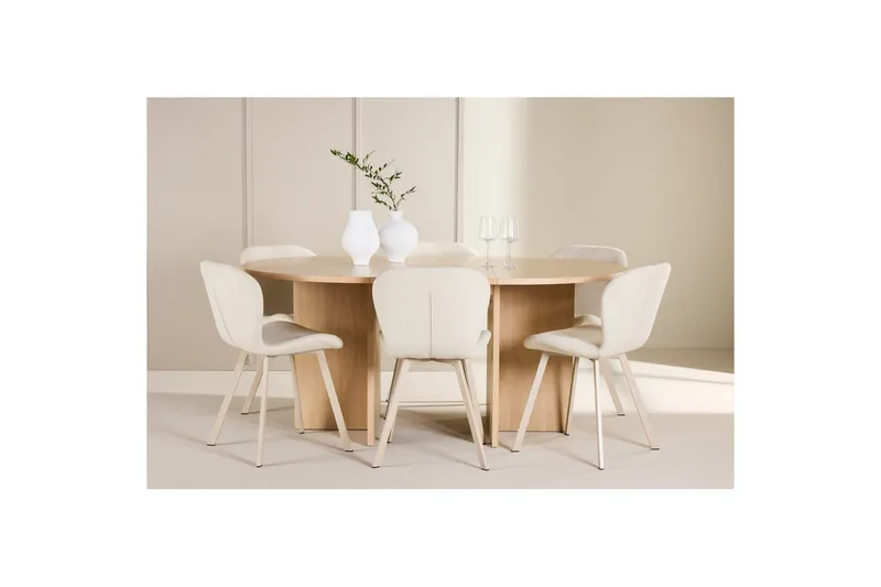 Ruokaryhmä Strada Pyöreä 120/170 cm Valkoinen Lilja-tuoleilla 6 kpl - 6 kpl - Huonekalut - Pöytä & ruokailuryhmä - Ruokailuryhmä