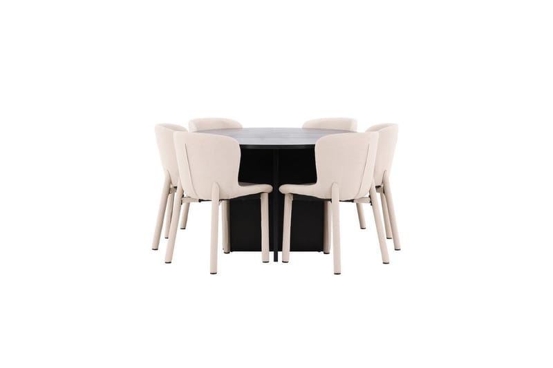 Ruokaryhmä Strada Pyöreä 120/170 cm Musta Astoria-tuoleilla 6 kpl, Beige - 6 kpl, Beige - Huonekalut - Pöytä & ruokailuryhmä - Ruokailuryhmä