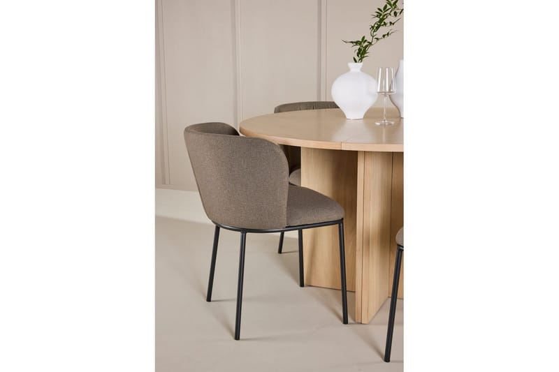 Ruokaryhmä Strada Pyöreä 120/170 cm Valkoinen Edina-tuoleilla 4 kpl, Musta / Ruskea - 4 kpl, Musta / Ruskea - Huonekalut - Pöytä & ruokailuryhmä - Ruokailuryhmä