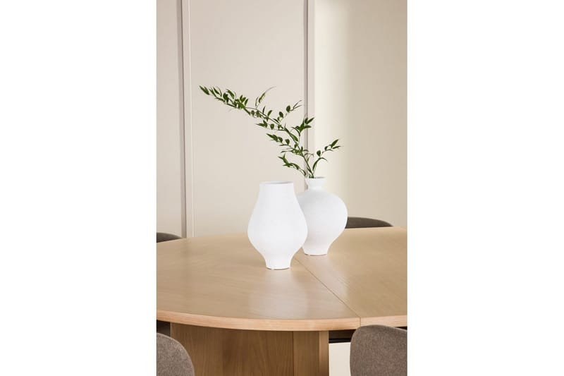 Ruokaryhmä Strada Pyöreä 120/170 cm Valkoinen Edina-tuoleilla 6 kpl, Musta / Ruskea - 6 kpl, Musta / Ruskea - Huonekalut - Pöytä & ruokailuryhmä - Ruokailuryhmä