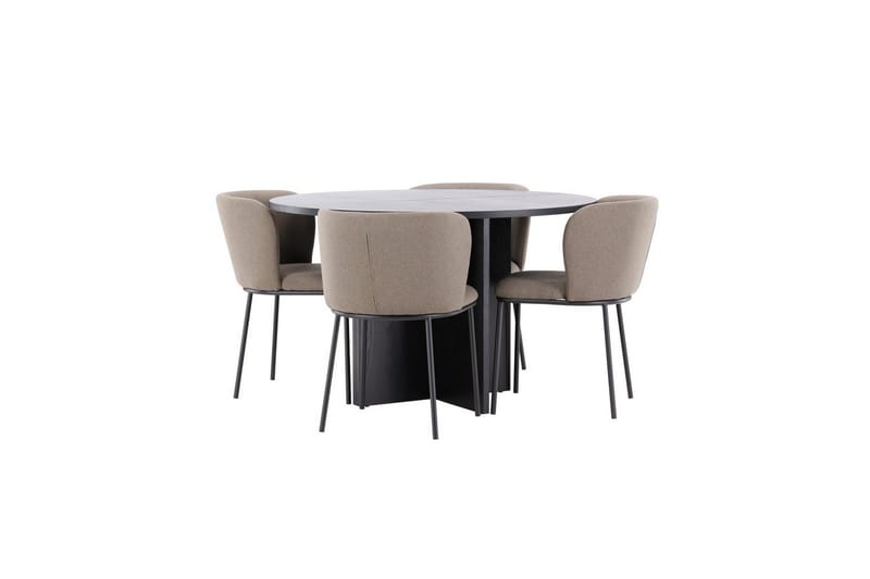 Ruokaryhmä Strada Pyöreä 120/170 cm Musta Edina-tuoleilla 4 kpl, Musta / Ruskea - 4 kpl, Musta / Ruskea - Huonekalut - Pöytä & ruokailuryhmä - Ruokailuryhmä