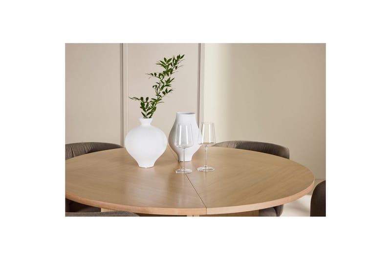 Ruokaryhmä Strada Pyöreä 120/170 cm Valkoinen Edina-tuoleilla 4 kpl, Musta / Ruskea - 4 kpl, Musta / Ruskea - Huonekalut - Pöytä & ruokailuryhmä - Ruokailuryhmä