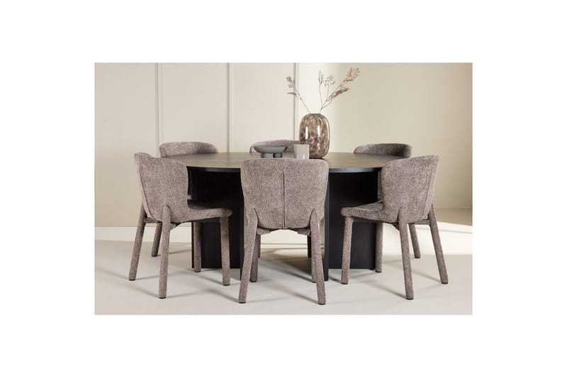 Ruokaryhmä Strada Pyöreä 120/170 cm Musta Astoria-tuoleilla 6 kpl, Ruskea - 6 kpl, Ruskea - Huonekalut - Pöytä & ruokailuryhmä - Ruokailuryhmä