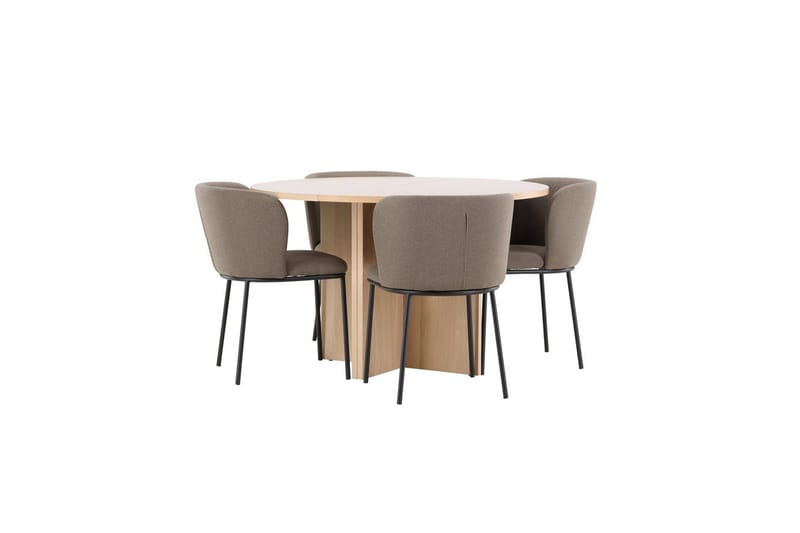 Ruokaryhmä Strada Pyöreä 120/170 cm Valkoinen Edina-tuoleilla 4 kpl, Musta / Ruskea - 4 kpl, Musta / Ruskea - Huonekalut - Pöytä & ruokailuryhmä - Ruokailuryhmä