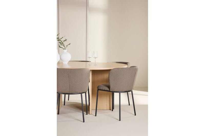 Ruokaryhmä Strada Pyöreä 120/170 cm Valkoinen Edina-tuoleilla 6 kpl, Musta / Ruskea - 6 kpl, Musta / Ruskea - Huonekalut - Pöytä & ruokailuryhmä - Ruokailuryhmä