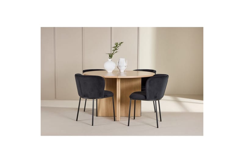 Ruokaryhmä Strada Pyöreä 120/170 cm Valkoinen Edina-tuoleilla 4 kpl, Musta - 4 kpl, Musta - Huonekalut - Pöytä & ruokailuryhmä - Ruokailuryhmä