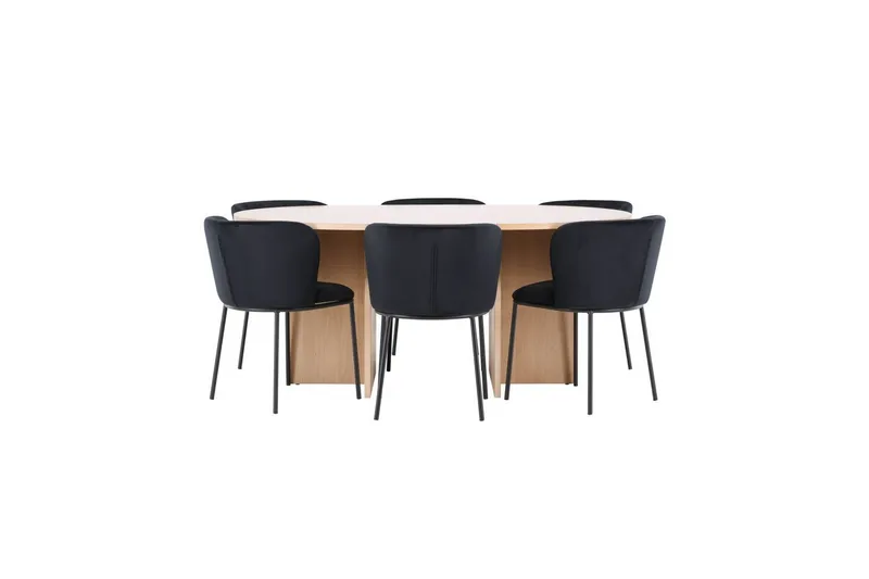 Ruokaryhmä Strada Pyöreä 120/170 cm Valkoinen Edina-tuoleilla 6 kpl, Musta, 6 kpl, Musta