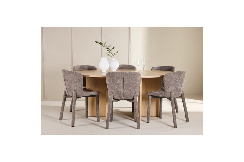 Ruokaryhmä Strada Pyöreä 120/170 cm Valkoinen Astoria-tuoleilla 6 kpl, Ruskea - 6 kpl, Ruskea - Huonekalut - Pöytä & ruokailuryhmä - Ruokailuryhmä