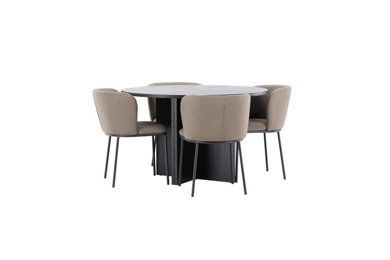 Ruokaryhmä Strada Pyöreä 120/170 cm Musta Edina-tuoleilla 4 kpl, Musta / Ruskea - 4 kpl, Musta / Ruskea - Huonekalut - Pöytä & ruokailuryhmä - Ruokailuryhmä