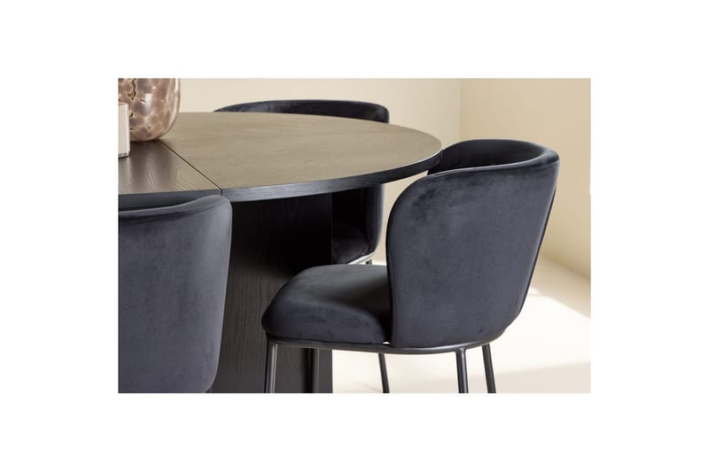 Ruokaryhmä Strada Pyöreä 120/170 cm Musta Edina-tuoleilla 6 kpl, Musta - 6 kpl, Musta - Huonekalut - Pöytä & ruokailuryhmä - Ruokailuryhmä