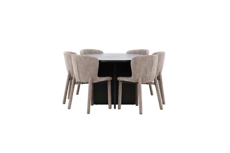 Ruokaryhmä Strada Pyöreä 120/170 cm Musta Astoria-tuoleilla 6 kpl, Ruskea - 6 kpl, Ruskea - Huonekalut - Pöytä & ruokailuryhmä - Ruokailuryhmä