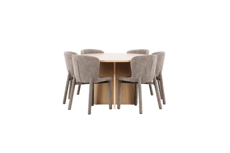 Ruokaryhmä Strada Pyöreä 120/170 cm Valkoinen Astoria-tuoleilla 6 kpl, Ruskea - 6 kpl, Ruskea - Huonekalut - Pöytä & ruokailuryhmä - Ruokailuryhmä