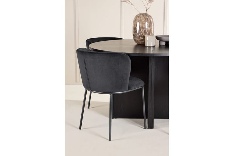 Ruokaryhmä Strada Pyöreä 120/170 cm Musta Edina-tuoleilla 4 kpl, Musta - 4 kpl, Musta - Huonekalut - Pöytä & ruokailuryhmä - Ruokailuryhmä