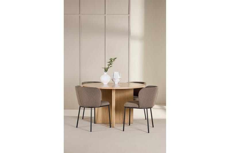 Ruokaryhmä Strada Pyöreä 120/170 cm Valkoinen Edina-tuoleilla 4 kpl, Musta / Ruskea - 4 kpl, Musta / Ruskea - Huonekalut - Pöytä & ruokailuryhmä - Ruokailuryhmä