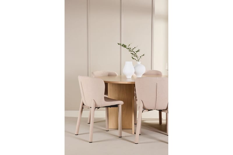 Ruokaryhmä Strada Pyöreä 120/170 cm Valkoinen Astoria-tuoleilla 6 kpl, Beige - 6 kpl, Beige - Huonekalut - Pöytä & ruokailuryhmä - Ruokailuryhmä