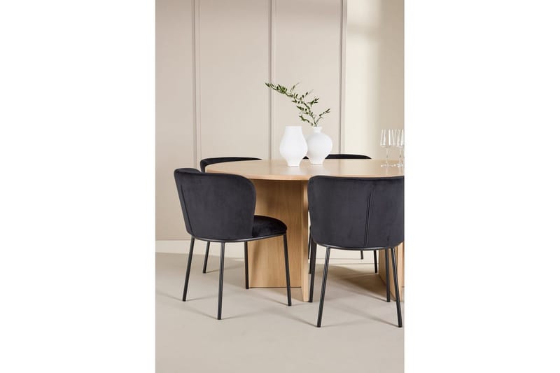 Ruokaryhmä Strada Pyöreä 120/170 cm Valkoinen Edina-tuoleilla 6 kpl, Musta - 6 kpl, Musta - Huonekalut - Pöytä & ruokailuryhmä - Ruokailuryhmä