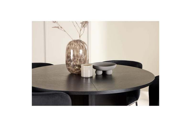 Ruokaryhmä Strada Pyöreä 120/170 cm Musta Edina-tuoleilla 4 kpl, Musta - 4 kpl, Musta - Huonekalut - Pöytä & ruokailuryhmä - Ruokailuryhmä