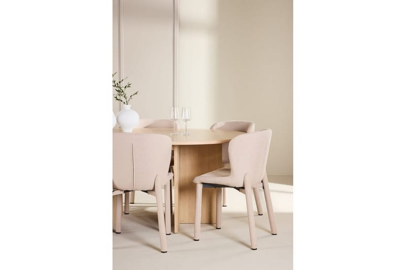 Ruokaryhmä Strada Pyöreä 120/170 cm Valkoinen Astoria-tuoleilla 6 kpl, Beige - 6 kpl, Beige - Huonekalut - Pöytä & ruokailuryhmä - Ruokailuryhmä