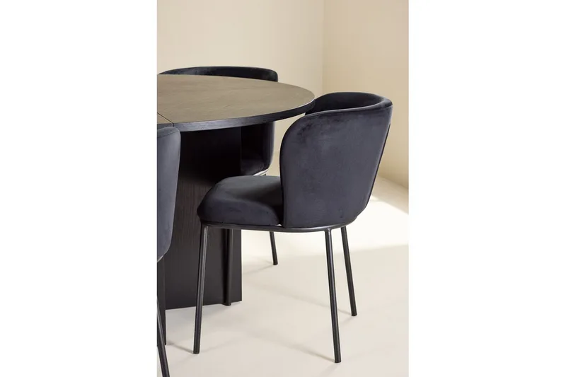 Ruokaryhmä Strada Pyöreä 120/170 cm Musta Edina-tuoleilla 6 kpl, Musta - 6 kpl, Musta - Huonekalut - Pöytä & ruokailuryhmä - Ruokailuryhmä