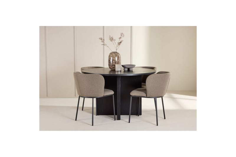 Ruokaryhmä Strada Pyöreä 120/170 cm Musta Edina-tuoleilla 4 kpl, Musta / Ruskea - 4 kpl, Musta / Ruskea - Huonekalut - Pöytä & ruokailuryhmä - Ruokailuryhmä