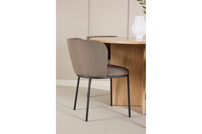 Ruokaryhmä Strada Pyöreä 120/170 cm Valkoinen Edina-tuoleilla 6 kpl, Musta / Ruskea - 6 kpl, Musta / Ruskea - Huonekalut - Pöytä & ruokailuryhmä - Ruokailuryhmä