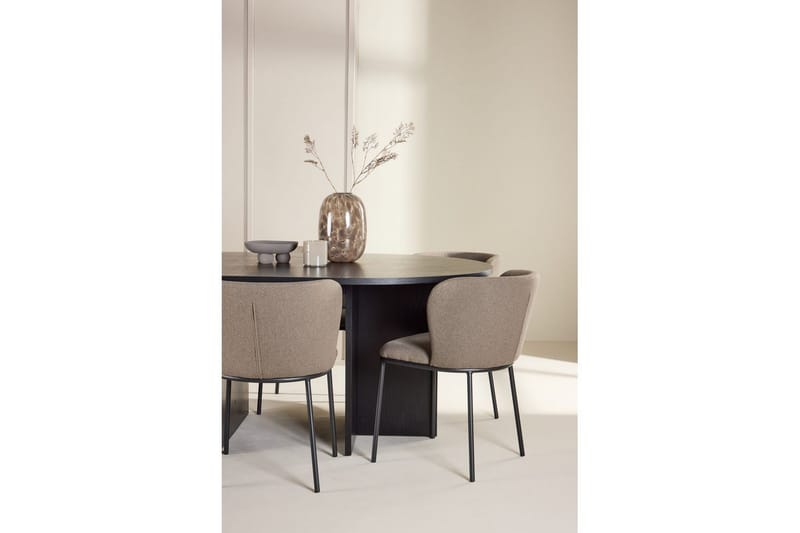 Ruokaryhmä Strada Pyöreä 120/170 cm Musta Edina-tuoleilla 6 kpl, Musta / Ruskea - 6 kpl, Musta / Ruskea - Huonekalut - Pöytä & ruokailuryhmä - Ruokailuryhmä