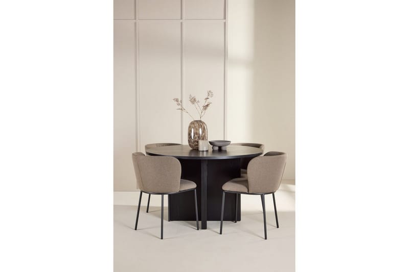 Ruokaryhmä Strada Pyöreä 120/170 cm Musta Edina-tuoleilla 4 kpl, Musta / Ruskea - 4 kpl, Musta / Ruskea - Huonekalut - Pöytä & ruokailuryhmä - Ruokailuryhmä