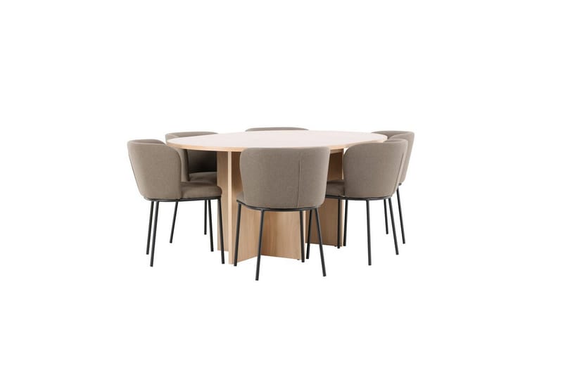 Ruokaryhmä Strada Pyöreä 120/170 cm Valkoinen Edina-tuoleilla 6 kpl, Musta / Ruskea - 6 kpl, Musta / Ruskea - Huonekalut - Pöytä & ruokailuryhmä - Ruokailuryhmä