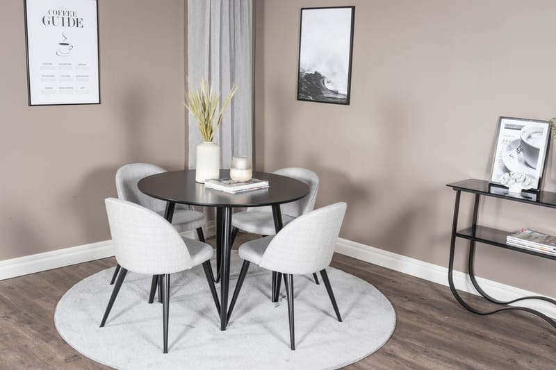 Ruokaryhmä Plaza 100 cm Pyöreä 4 Velvet-tuolilla - Musta - Huonekalut - Pöytä & ruokailuryhmä - Ruokailuryhmä