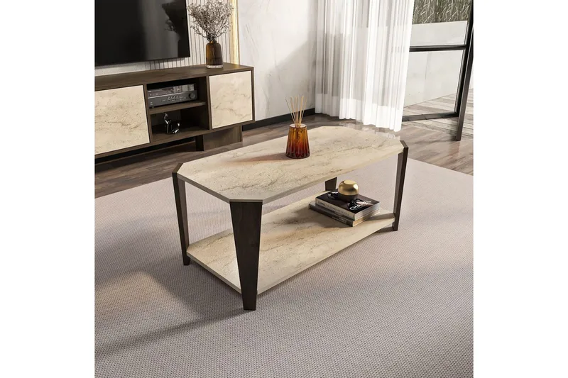 Rylas Sohvapöytä 91 cm - Pähkinä/Travertiini - Huonekalut - Pöytä & ruokailuryhmä - Sohvapöytä