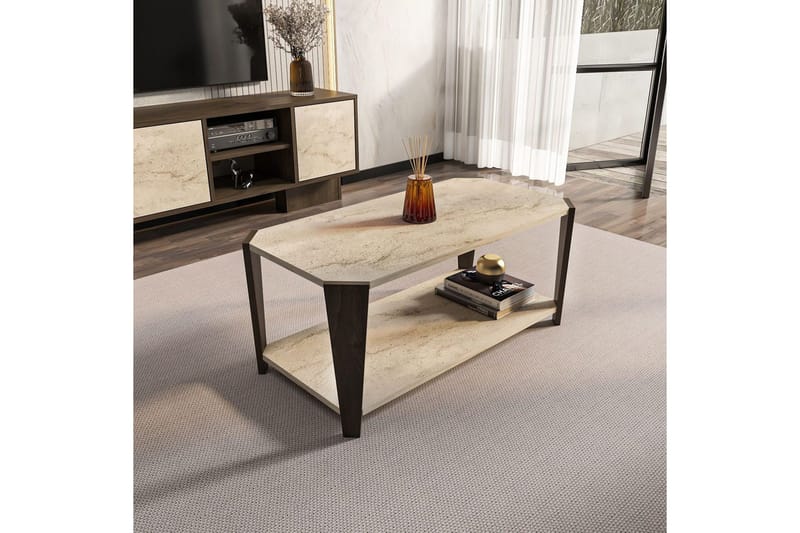 Rylas Sohvapöytä 91 cm - Pähkinä/Travertiini - Huonekalut - Pöytä & ruokailuryhmä - Sohvapöytä