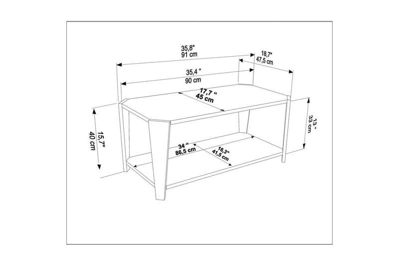 Rylas Sohvapöytä 91 cm - Pähkinä/Travertiini - Huonekalut - Pöytä & ruokailuryhmä - Sohvapöytä