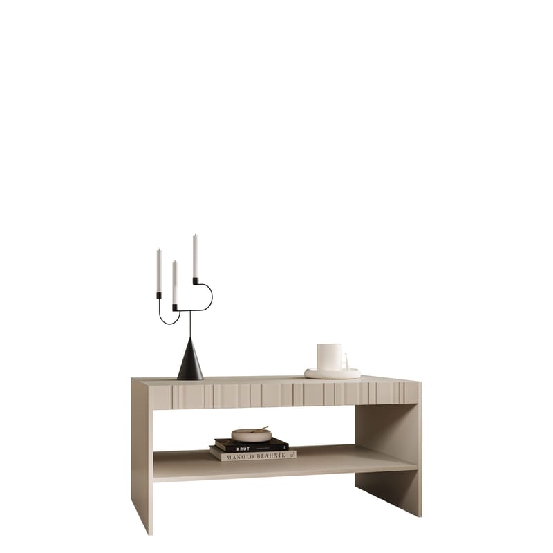 Rynlin suorakulmainen sohvapöytä hyllyillä ja uritetulla etuosalla 100 cm puuta, Beige