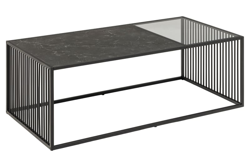 Saklani 120x60 cm suorakaiteen muotoinen sohvapöytä metallirunko ja lasilevy, Musta