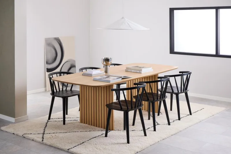 Saku suuri suorakulmainen ruokapöytä 220 cm puu- ja tammijäljitelmäpinnalla - Beige - Huonekalut - Pöytä & ruokailuryhmä - Ruokapöydät & keittiön pöydät
