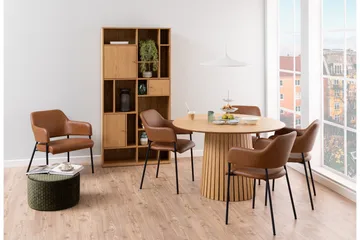Saku pyöreä ruokapöytä 120 cm puu- ja tammijäljitelmällä - Beige - Huonekalut - Pöytä & ruokailuryhmä - Ruokapöydät & keittiön pöydät