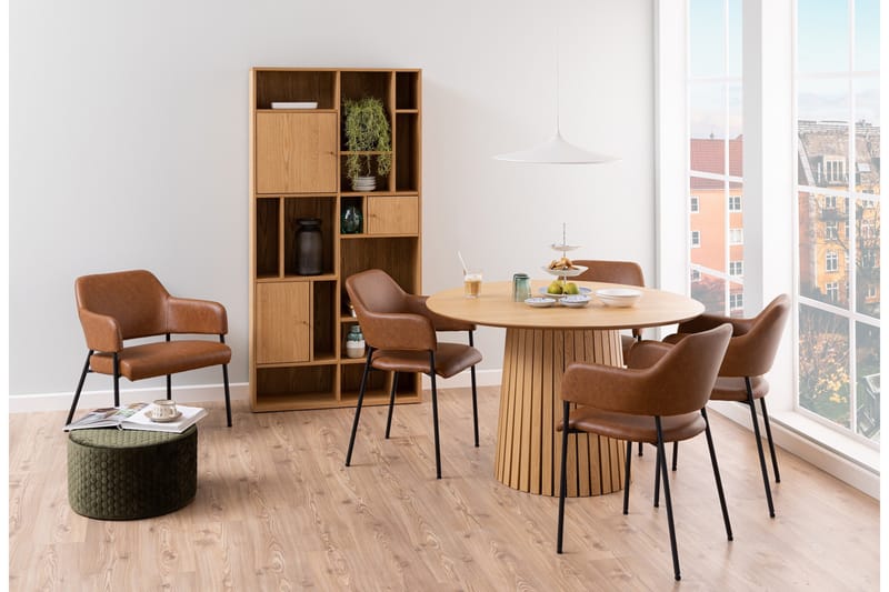 Saku pyöreä ruokapöytä 120 cm puu- ja tammijäljitelmällä - Beige - Huonekalut - Pöytä & ruokailuryhmä - Ruokapöydät & keittiön pöydät