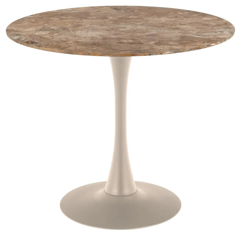 Salm-ruokapöytä 90 cm, pyöreä, Ruskea keramiikka hienovaraisilla juovilla; harmaa jalusta