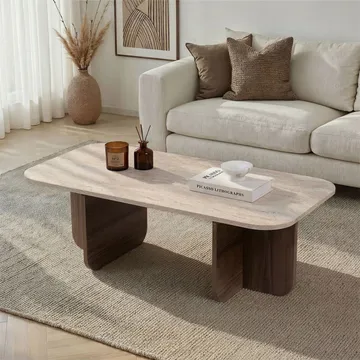 Salrin sohvapöytä 120x41x60 cm - Travertiini, Venezia-pähkinä - Huonekalut - Pöytä & ruokailuryhmä - Sohvapöytä