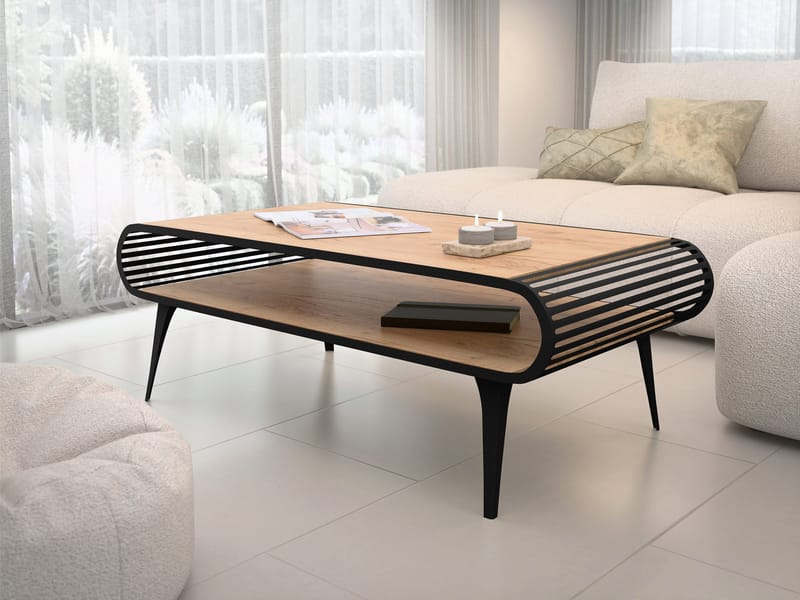 Salvaris Sohvapöytä 120 cm - Musta, luonnonpuukuosinen taso - Huonekalut - Pöytä & ruokailuryhmä - Sohvapöytä