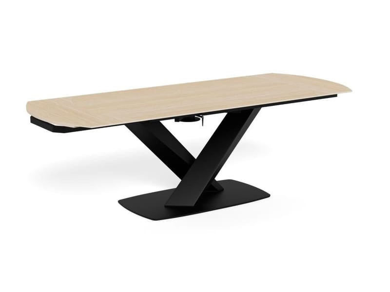 Salvas-jatkettava ruokapöytä 160–240 cm, ovaali, Hiekanvärinen kansi; musta jalusta