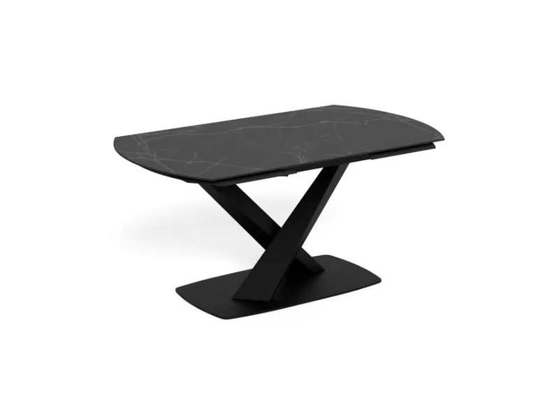 Salvas jatkettava ruokapöytä 160–240 cm, ovaali, Matta musta kansi valkoisin vivahtein; musta jalusta