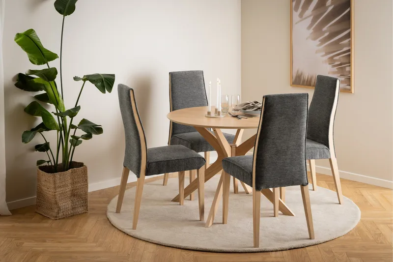 Sanae pyöreä ruokapöytä 105 cm puu- ja tammijäljitelmällä - Valkoinen - Huonekalut - Pöytä & ruokailuryhmä - Ruokapöydät & keittiön pöydät