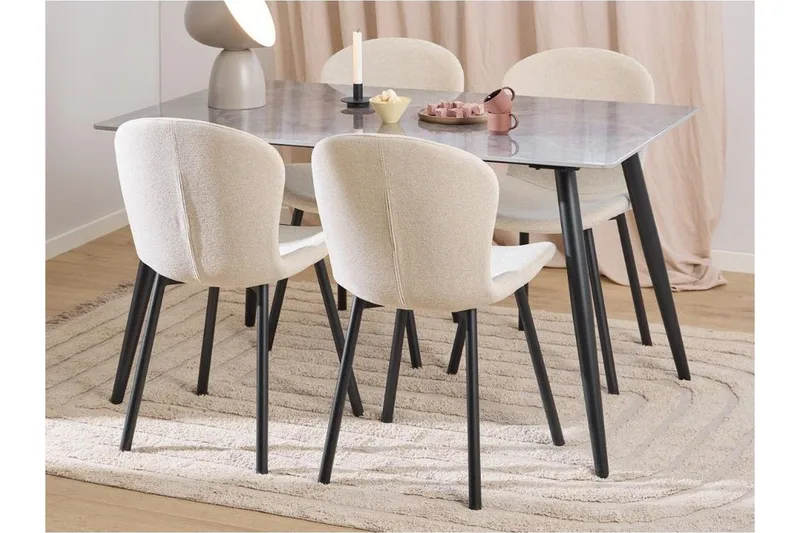 Sanjoan Ruokailuryhmä 140 Cm + 4 Amrita Ruokapöydän Tuolia, Harmaa/Beige/Musta