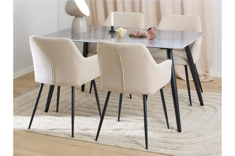 Sanjoan Ruokailuryhmä 140 Cm + 4 Nielsby Ruokailutuolia, Harmaa/Beige/Musta