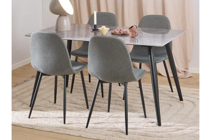 Sanjoan Ruokailuryhmä 140 Cm + 4 Salaman Ruokailutuolia, Harmaa/Musta